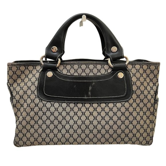 Authentic Celine Satchel Bag Black Canvas Used Handbag Vintage - Picture 2 of 13